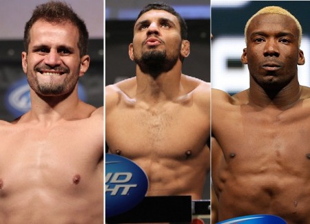 Maldonado (esq.), Morango (centro) e Patolino (dir.) compõem o card do UFC 179. Foto: Produção Super Lutas (Josh Hedges/UFC)