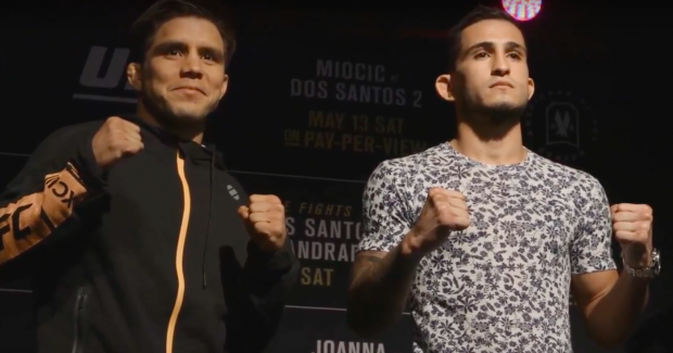 Cejudo (esq) e Pettis (dir) não vão mais se enfrentar no UFC 211 (Foto: Reprodução/Youtube)