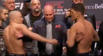 Com clima quente, St. Pierre e Nick Diaz trocam provocações na pesagem do UFC 158