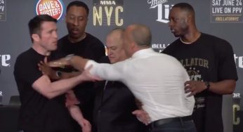 Vídeo: Wanderlei empurra Sonnen e causa confusão durante encarada antes do Bellator 180