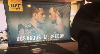 Rafael dos Anjos mostra pôster com McGregor: ‘Quem acha que essa luta ainda tem que acontecer?’