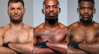 Com imagens de Miocic e Ngannou, Jones brinca sobre ter ‘fugido’ dos meio-pesados: ‘Saída fácil’