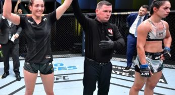 Montana De La Rosa comemora vitória por nocaute sobre Ariane Lipski no UFC Vegas 28