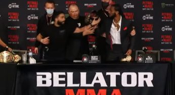 Vídeo: AJ McKee ‘toma’ cinturão de Patrício Pitbull, irrita campeão e atletas quase brigam em coletiva