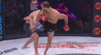 Ex-campeão, Andrey Koreshkov aplica lindo chute rodado e nocauteia rival no Bellator 274