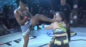 VÍDEO: Lutadora aplica chute frontal ‘à la Anderson Silva’ e nocauteia adversária em evento brasileiro