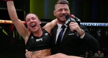 VÍDEO: Lutadora não contém empolgação com vitória e pula no colo de comentarista do UFC