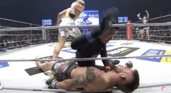 VÍDEO: Brasileiro sofre nocaute brutal e fica ‘pendurado’ nas cordas em evento de fim de ano no Japão