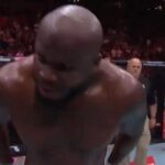 Derrick Lewis causa polêmica com comemoração inusitada e mostra 'partes íntimas' ao público no UFC St. Louis. Foto: Reprodução/UFCEurope