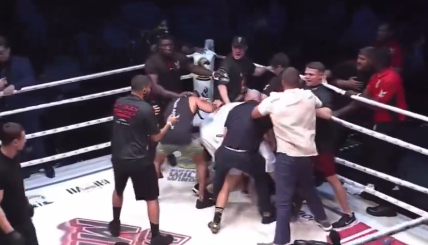 Ex-desafiante ao cinturão do UFC protagoniza estreia caótica no boxe com briga generalizada. Foto: Reprodução/Twitter