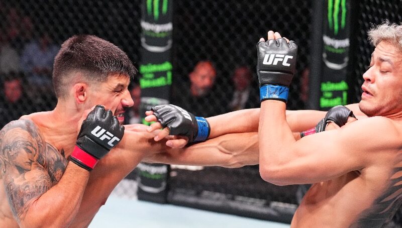 Elves Brener tem tarde de pesadelo, sucumbe à força de rival e é nocauteado no UFC Abu Dhabi. Foto: UFC News