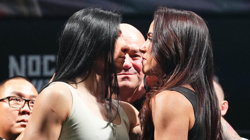 Nurma Dumont (dir.) e Irene Aldana (esq.) ficam frente a frente no UFC 306. Foto: Reprodução/Instagram/UFC