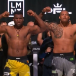 Ngannou e Renan Problema durante pesagem pela PFL / Reprodução PFL