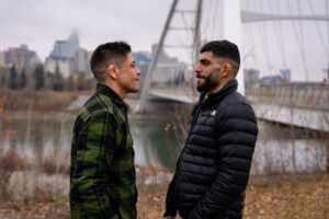 Brandon Moreno em encarada com Amir Albazi no Canadá para o UFC Edmonton / Reprodução UFC