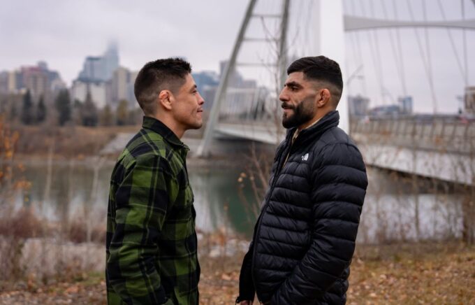 Brandon Moreno em encarada com Amir Albazi no Canadá para o UFC Edmonton / Reprodução UFC